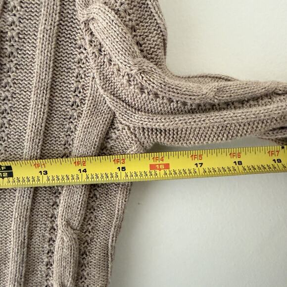 Beige Cable Knit Sweater V Neck Fitted Long Sleeve Cotton Ribbed Y2K Preppy XS - Picture 7 of 11